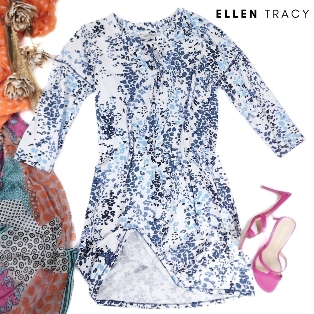 Ellen Tracy White Blue Dress Sz S